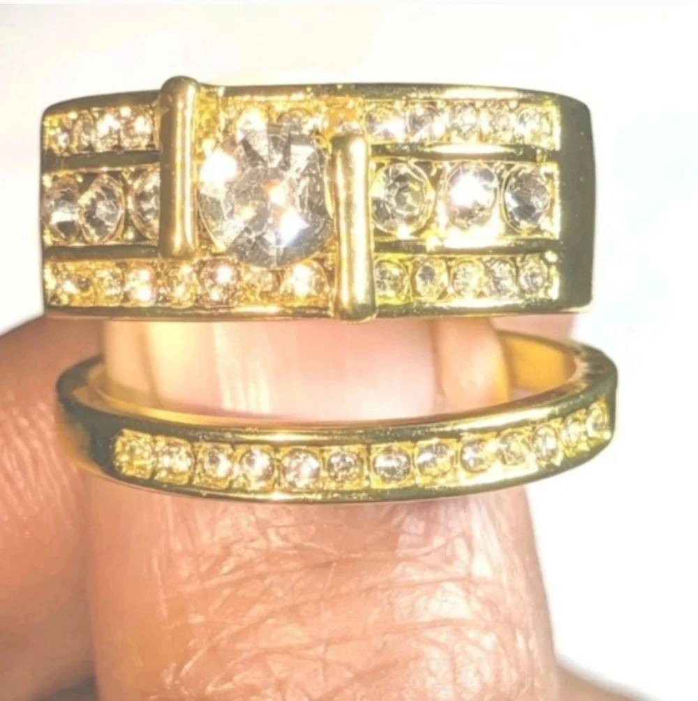 2.5 ct Round Cut Simulated Diamonds Mens Wedding Set Ring 14k Yellow gold Plated